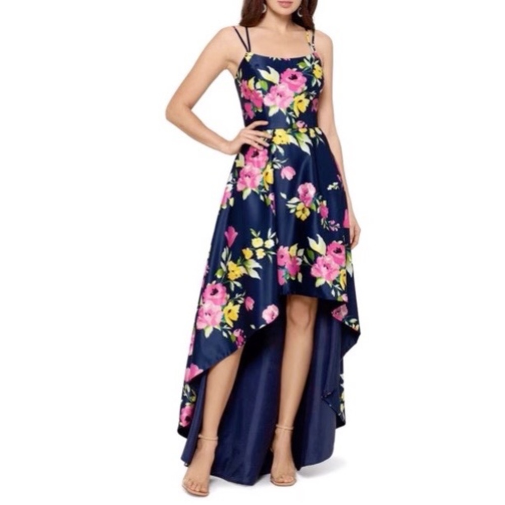 NWT! XSCAPE Floral-Print High-Low Ball Gown